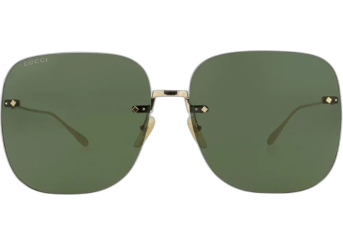 Gucci Square-Frame Metal Sunglasses Gold/Gold/Green (GG1148S-30012727-006)