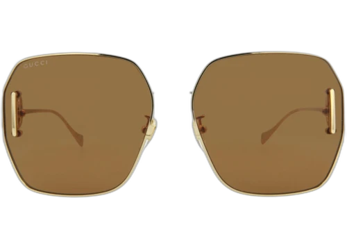 Gucci Square-Frame Metal Sunglasses Gold/Gold/Brown (GG1207SA-30013417-003)