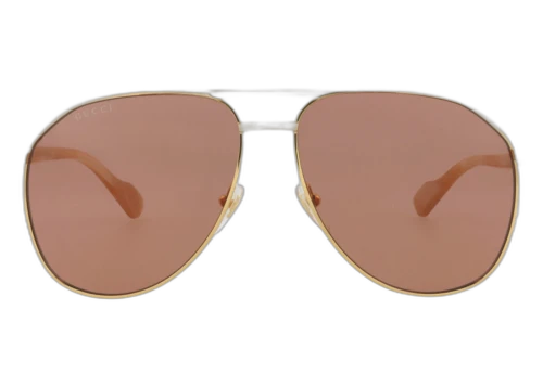 Gucci Aviator-Frame Metal Sunglasses Gold/Gold/Brown (GG1220S-30013416-003)