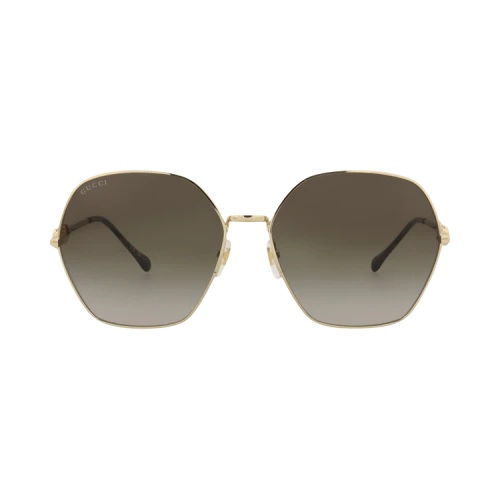 Gucci Square-Frame Metal Sunglasses Gold/Gold/Brown (GG1335S-30013931-002)