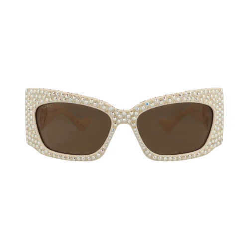 Gucci Shield-Frame Recycled Acetate Sunglasses Ivory Ivory Brown (GG1412S-30014422-002)