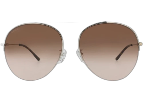 Gucci Aviator-Frame Metal Sunglasses Silver/Silver/Brown (GG1413S-30014423-002)