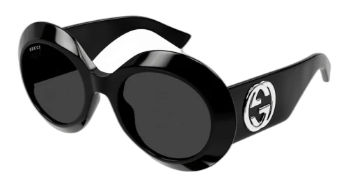 Gucci Round Sunglasses Shiny Black/Grey (GG1647S-007)