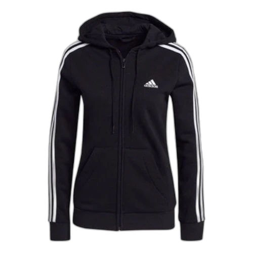 adidas Essentials Fleece 3-Stripes Full-Zip Hoodie Asia Sizing 'Black White' (Women's)