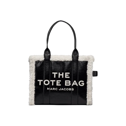 Marc Jacobs Crinkle Shearling Large Tote Bag Black White