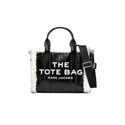 Marc Jacobs Crinkle Shearling Medium Tote Bag Black White