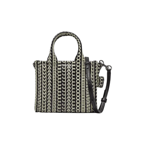 Marc Jacobs Monogram Leather Crossbody Tote Bag Black White