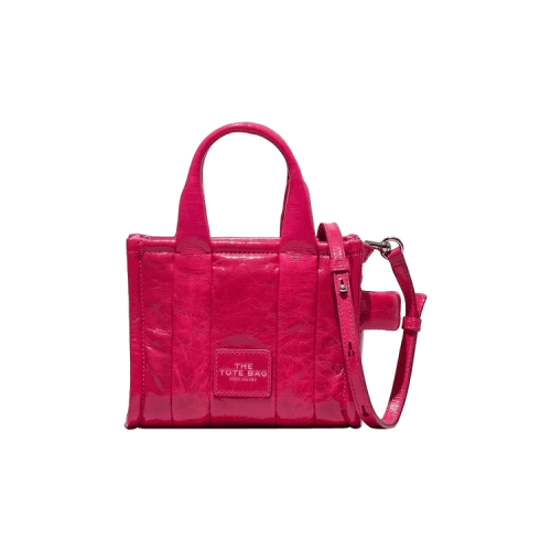 Marc Jacobs Shiny Crinkle Leather Crossbody Tote Bag Magenta