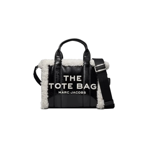 Marc Jacobs Crinkle Shearling Small Tote Bag Black White
