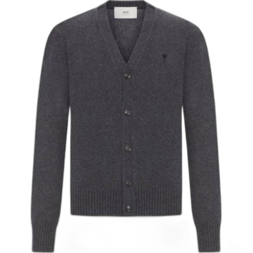 Ami Paris Logo Embroidered V Neck Cardigan