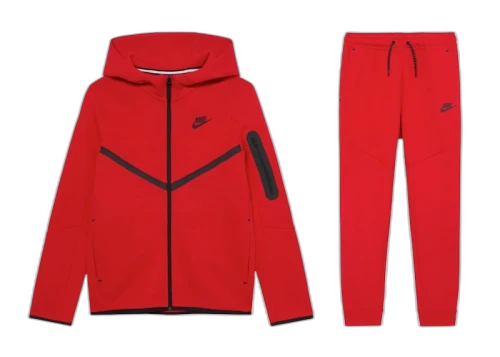 Nike Sportswear Kids Tech Fleece Full Zip Hoodie and Joggers Set Red/Black