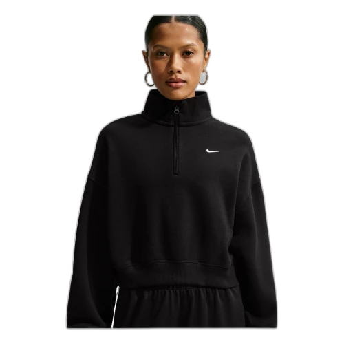Nike Studio Fleece Medium Weight Oversized 1/4-Zip Cropped Top 'Total Black Sail' (Women's)