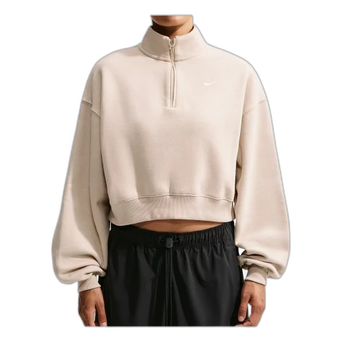 Nike Studio Fleece Medium Weight Oversized 1/4-Zip Cropped Top 'Cream II Sail' (Women's)