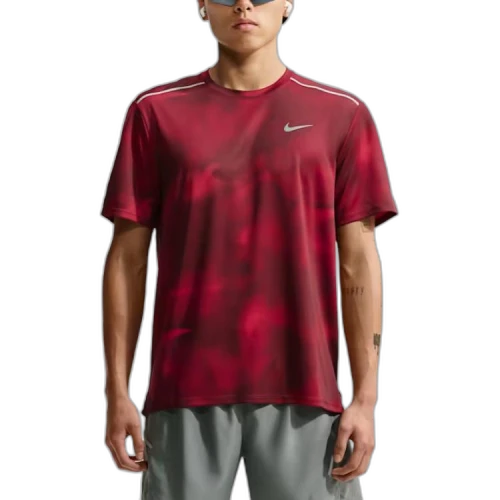 Nike MILER Running T Shirts Men's Light Red Crew Neck Moderate