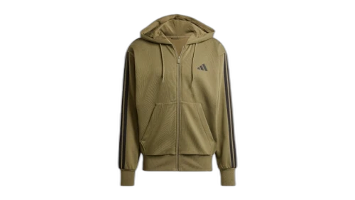 adidas Essentials 3-Stripes Fleece Hoodie Olive Strata Black