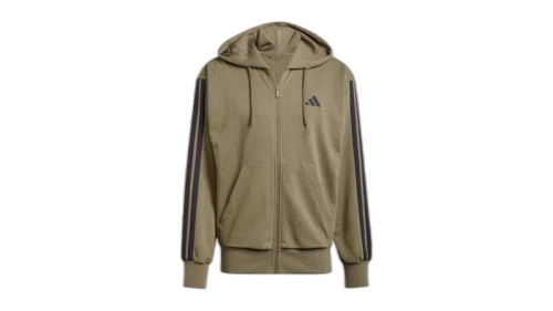 adidas Essentials 3-Stripes French Terry Full-Zip Hoodie Olive Strata/Black
