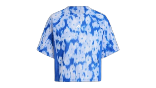 adidas Women's Train Essentials Allover Print Flower Tie-Dye T-Shirt Semi Lucid Blue