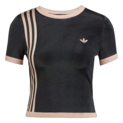 adidas Knitted 3-Stripes Short T-Shirt 'Black' (Women's)