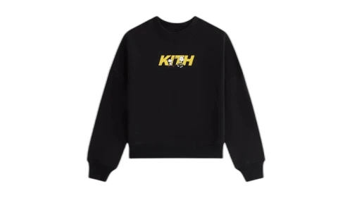 Kith x Peanuts Kids Skateboard Fast Logo Crewneck Black