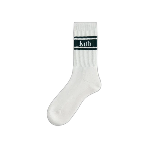 Kith Stripe Crew Cotton Socks With Jacquard Logo 'White'