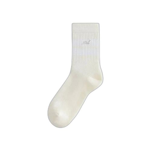 Kith Striped Mid Crew Socks With Script Embroidery 'Sandrift'