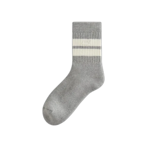Kith Striped Mid Crew Socks With Script Embroidery 'Heather Grey'