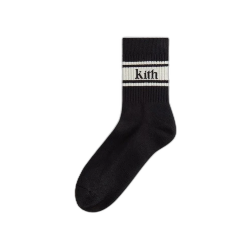 Kith Striped Mid Crew Cotton Socks With Jacquard Logo 'Black'