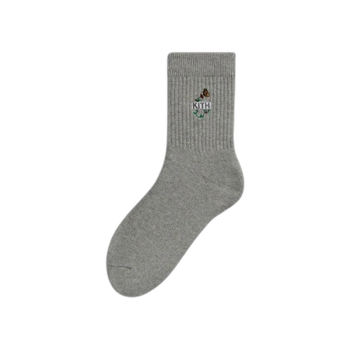 Kith Butterfly Box Logo Mid Crew Socks 'Heather Grey'
