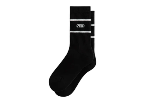 Kith Embroidered Logo Striped Crew Sock Black