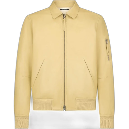 TOM FORD Leather Jackets Men's Mustard Yellow Lapel Moderate Straight Fit