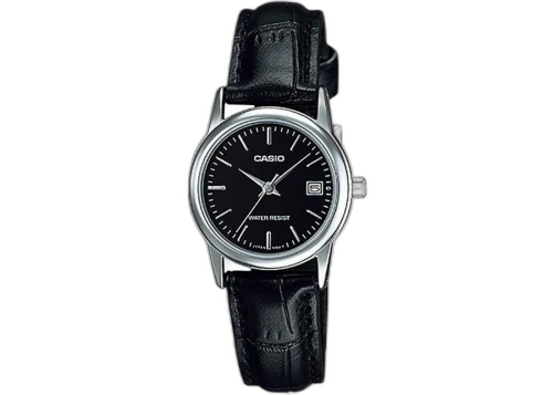 Casio Women’s Black Leather Analog Watch with Black Dial LTP-V002L-1AUDF