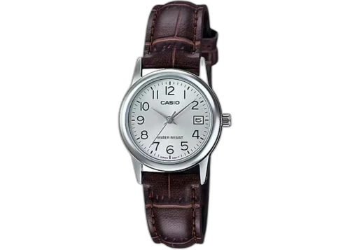Casio Women’s Silver Dial Watch with Brown Leather Band LTP-V002L-7BUDF