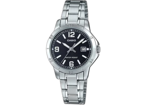 Casio Women’s Silver Stainless Steel Watch with Black Dial LTP-V004D-1B2UDF