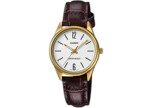 Casio Womens Gold Tone Analog Watch White Dial and Brown Leather Strap LTP-V005GL-7BUDF