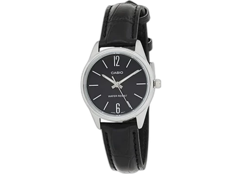 Casio Women’s Black Dial Analog Watch with Black Leather Strap LTP-V005L-1BUDF