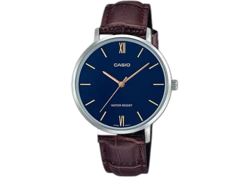 Casio Women’s Blue Dial Brown Leather Strap Watch LTP-VT01L-2BUDF