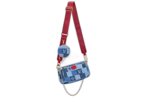 Louis Vuitton Multi Pochette Accessoires Denim Monogram Check Blue/Red