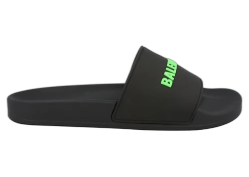 Balenciaga Logo Pool Slides Black Fluo Green