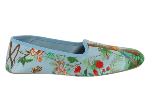 Gucci Satin Voyage Tian Printed Slippers Blue