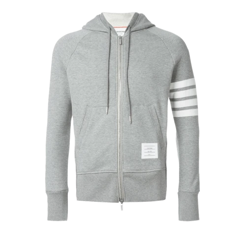 Thom Browne Classic Full Zip Hoodie In Classic Loopback with Engineered 4 Bar 'Light Grey'