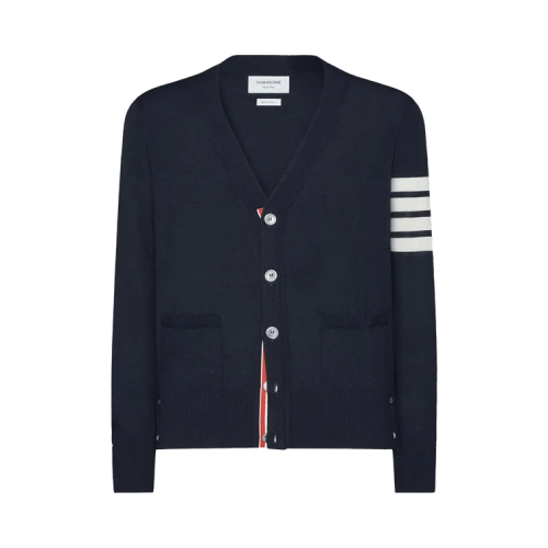 Thom Browne Classic V Neck Cardigan In Sustainable Fine Merino Wool 'Navy'