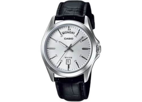 Casio Men’s Silver Dial Analog Watch with Black Leather Band MTP-1370L-7AVDF