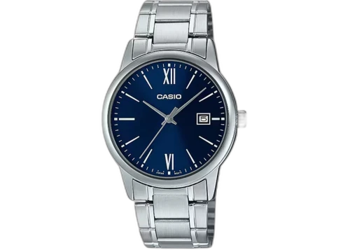 Casio Men’s Silver Stainless Steel Watch with Blue Dial MTP-V002D-2B3