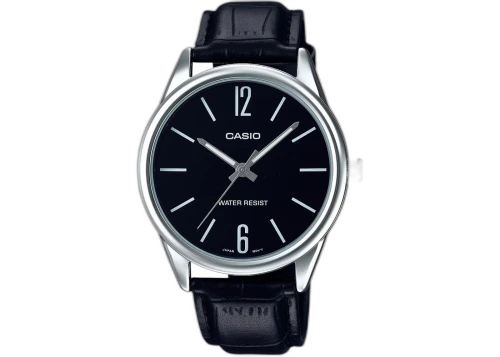 Casio Men’s Black Leather Watch with Black Dial MTP-V005L-1BUDF