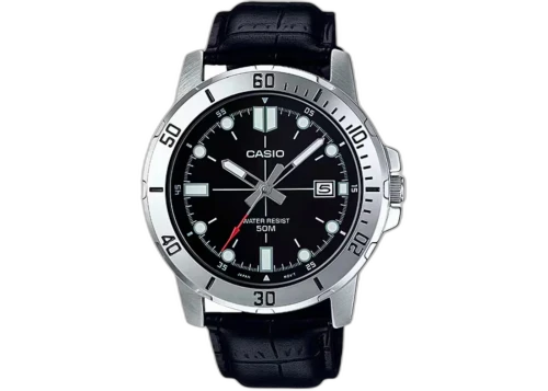 Casio Men’s Black Dial Sport Analog Watch with Leather Strap MTP-VD01L-1EVUDF