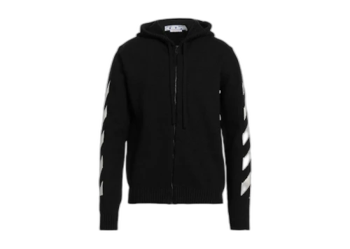 OFF-WHITE Diagonal Knit Zip Hoodie Black/White