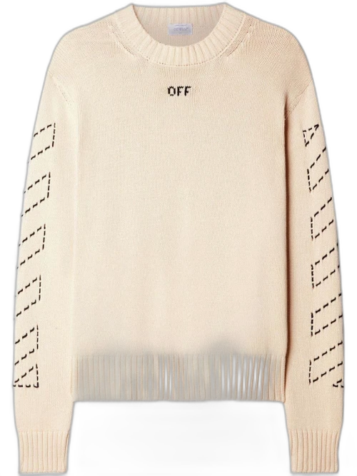 OFF-WHITE Arrows-Embroidery Crew-Neck Jumper Beige