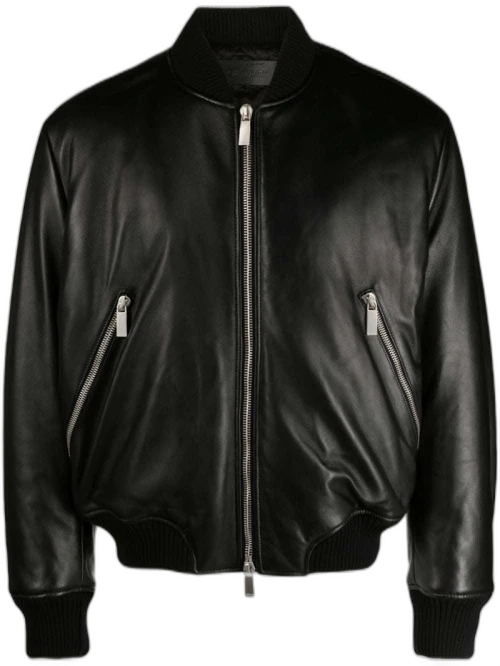 OFF-WHITE Lea Leather Bomber Jacket Black