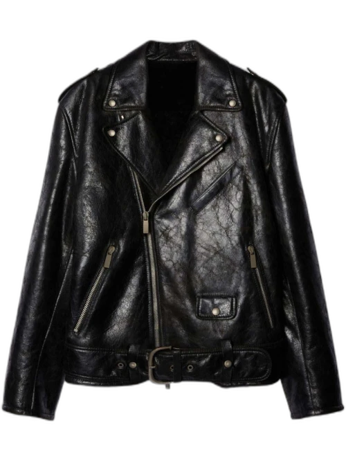 OFF-WHITE Crinkled Leather Biker Jacket Black