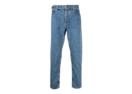 OFF-WHITE Cropped Belted Denim Jeans Stonewashed Blue